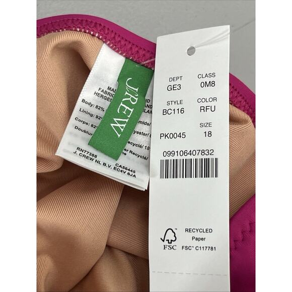 J Crew Ruched V Neck One Piece Swimsuit Womens 18 Radiant Fuchsia Pink Swim Suit - Picture 7 of 8